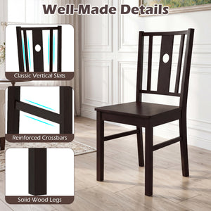 Set of 2 Solid Rubber Wood Kitchen Chairs with Slatted Curved Backrest-Coffee