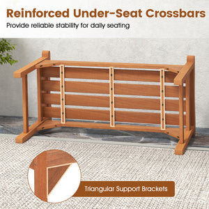 Set of 2 Solid Wood Backless Garden Bench with Support Handles and Curved Slatted Seat for Deck