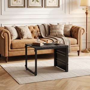 Set of 2 Space-Saving C-Shaped Side Table with Wood-Plastic Top-Black