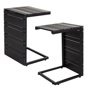 Set of 2 Space-Saving C-Shaped Side Table with Wood-Plastic Top-Black