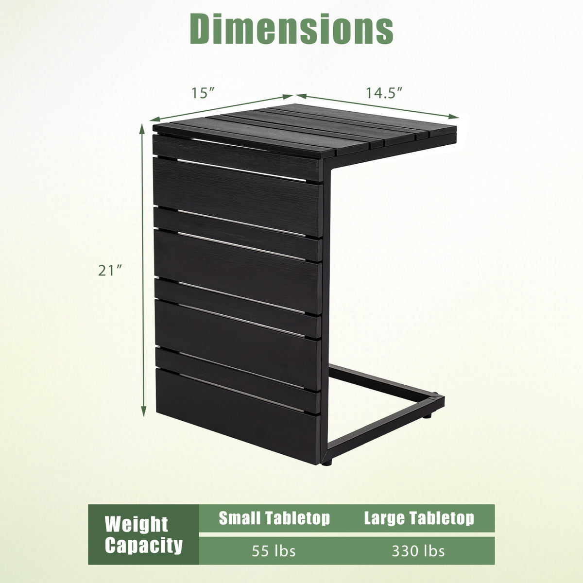 Set of 2 Space-Saving C-Shaped Side Table with Wood-Plastic Top-Black