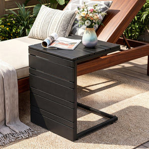 Set of 2 Space-Saving C-Shaped Side Table with Wood-Plastic Top-Black