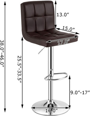 Set of 2 Square Swivel Adjustable PU Leather Bar Stools with Back and Footrest-Coffee
