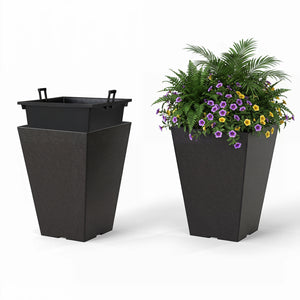 Set of 2 Square Taper Planter with Optional Drainage Hole and Removable Inner Bucket-Black