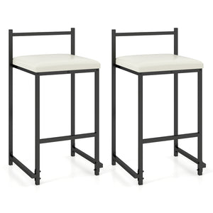 Set of 2 Stackable Counter Height Bar Stools PU Leather Upholstered with Footrest-Black
