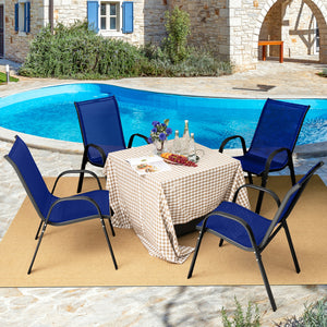 Set of 2 Stackable Patio Dining Chairs Set with Armrest-Navy