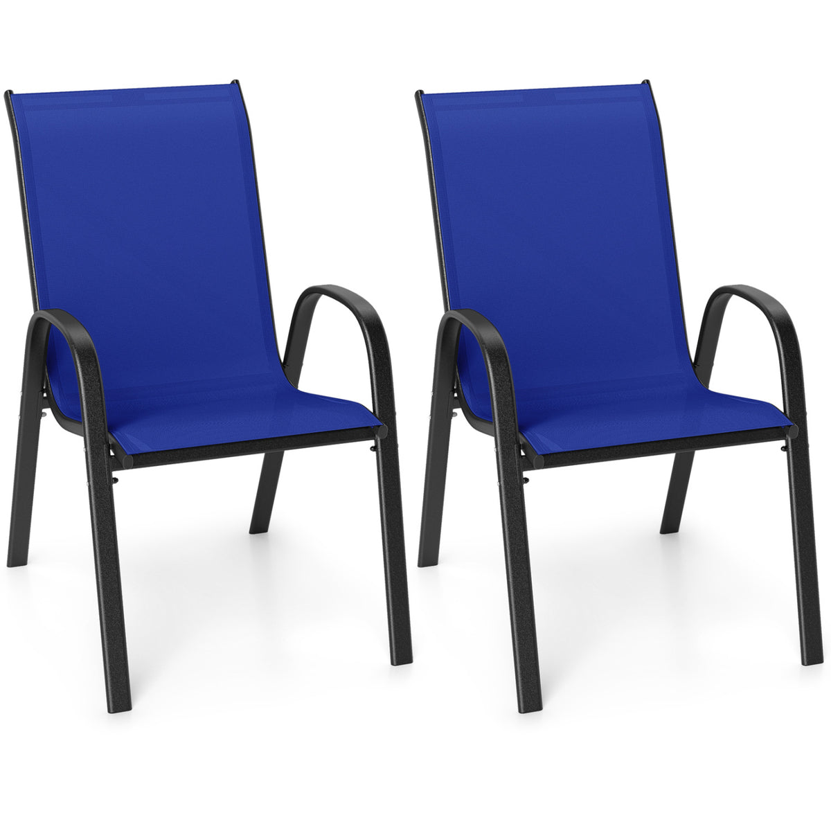 Set of 2 Stackable Patio Dining Chairs Set with Armrest-Navy
