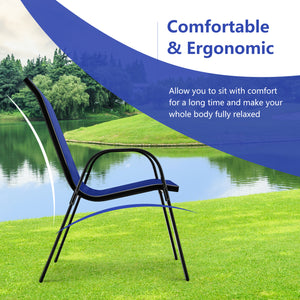 Set of 2 Stackable Patio Dining Chairs Set with Armrest-Navy