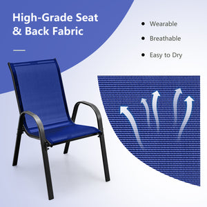 Set of 2 Stackable Patio Dining Chairs Set with Armrest-Navy