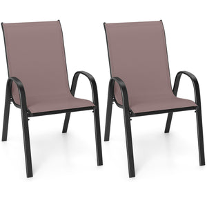 Set of 2 Stackable Patio Dining Chairs Set with Armrest-Brown