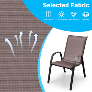 Set of 2 Stackable Patio Dining Chairs Set with Armrest-Brown