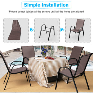 Set of 2 Stackable Patio Dining Chairs Set with Armrest-Brown