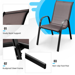 Set of 2 Stackable Patio Dining Chairs Set with Armrest-Brown