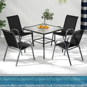 Set of 2 Stackable Patio Dining Chairs Set with Armrest-Black