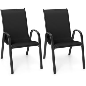 Set of 2 Stackable Patio Dining Chairs Set with Armrest-Black