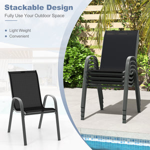 Set of 2 Stackable Patio Dining Chairs Set with Armrest-Black