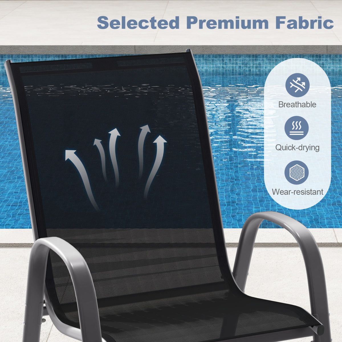 Set of 2 Stackable Patio Dining Chairs Set with Armrest-Black