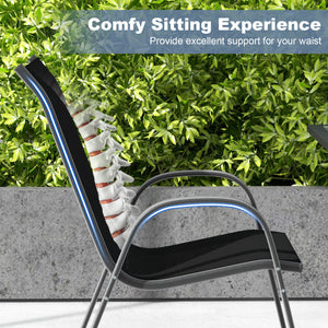 Set of 2 Stackable Patio Dining Chairs Set with Armrest-Black