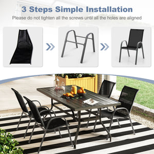 Set of 2 Stackable Patio Dining Chairs Set with Armrest-Black