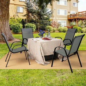 Set of 2 Stackable Patio Dining Chairs Set with Armrest-Grey