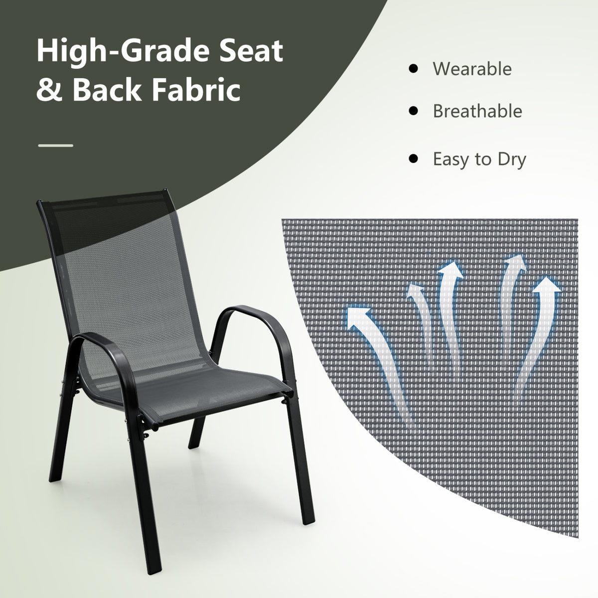 Set of 2 Stackable Patio Dining Chairs Set with Armrest-Grey