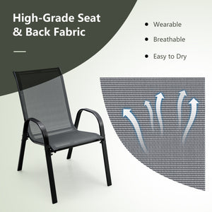Set of 2 Stackable Patio Dining Chairs Set with Armrest-Grey
