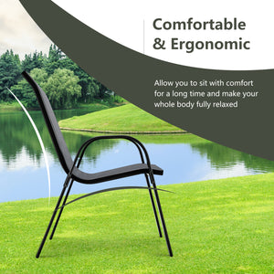 Set of 2 Stackable Patio Dining Chairs Set with Armrest-Grey