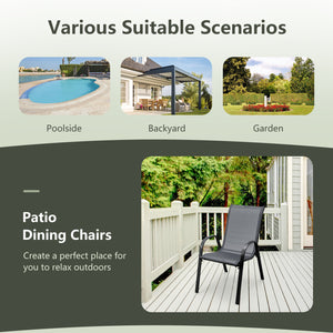Set of 2 Stackable Patio Dining Chairs Set with Armrest-Grey