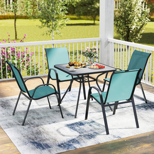 Set of 2 Stackable Patio Dining Chairs Set with Armrest-Turquoise