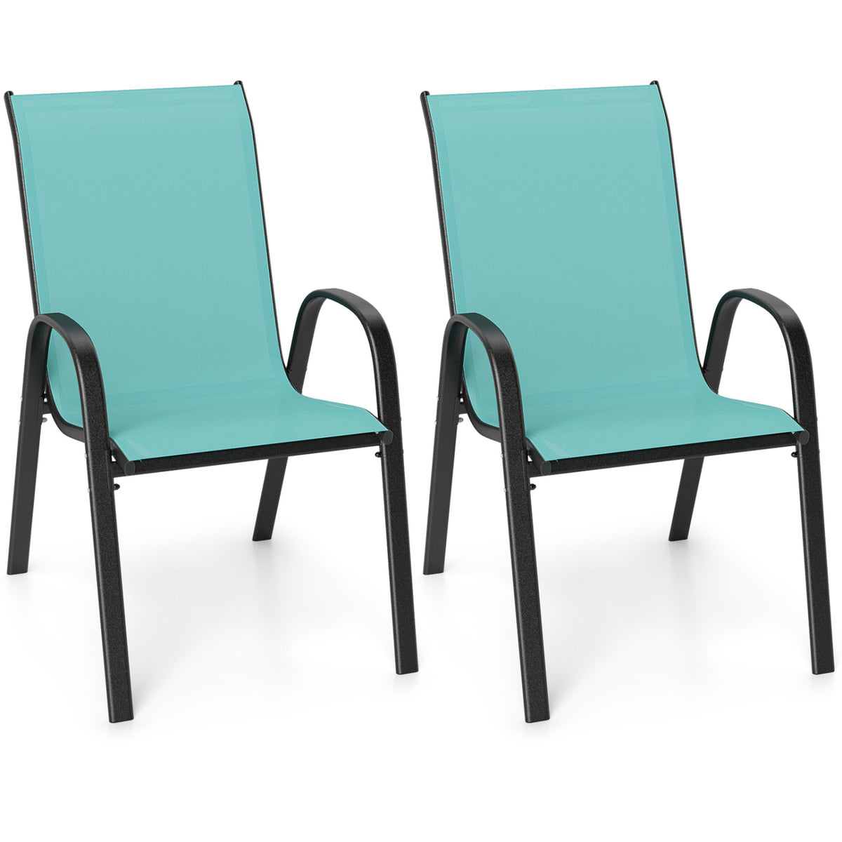 Set of 2 Stackable Patio Dining Chairs Set with Armrest-Turquoise