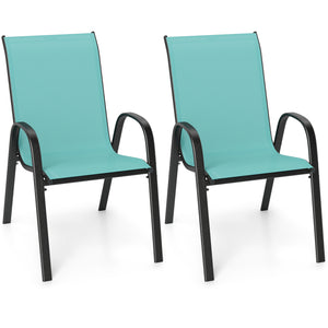 Set of 2 Stackable Patio Dining Chairs Set with Armrest-Turquoise