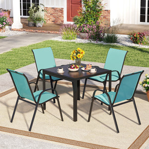 Set of 2 Stackable Patio Dining Chairs Set with Armrest-Turquoise