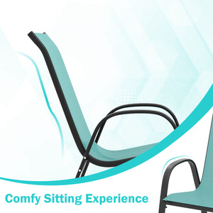 Set of 2 Stackable Patio Dining Chairs Set with Armrest-Turquoise