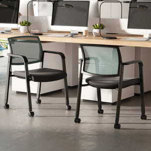 Set of 2 Stackable Rolling Office Chairs with Mesh Backrest-Gray