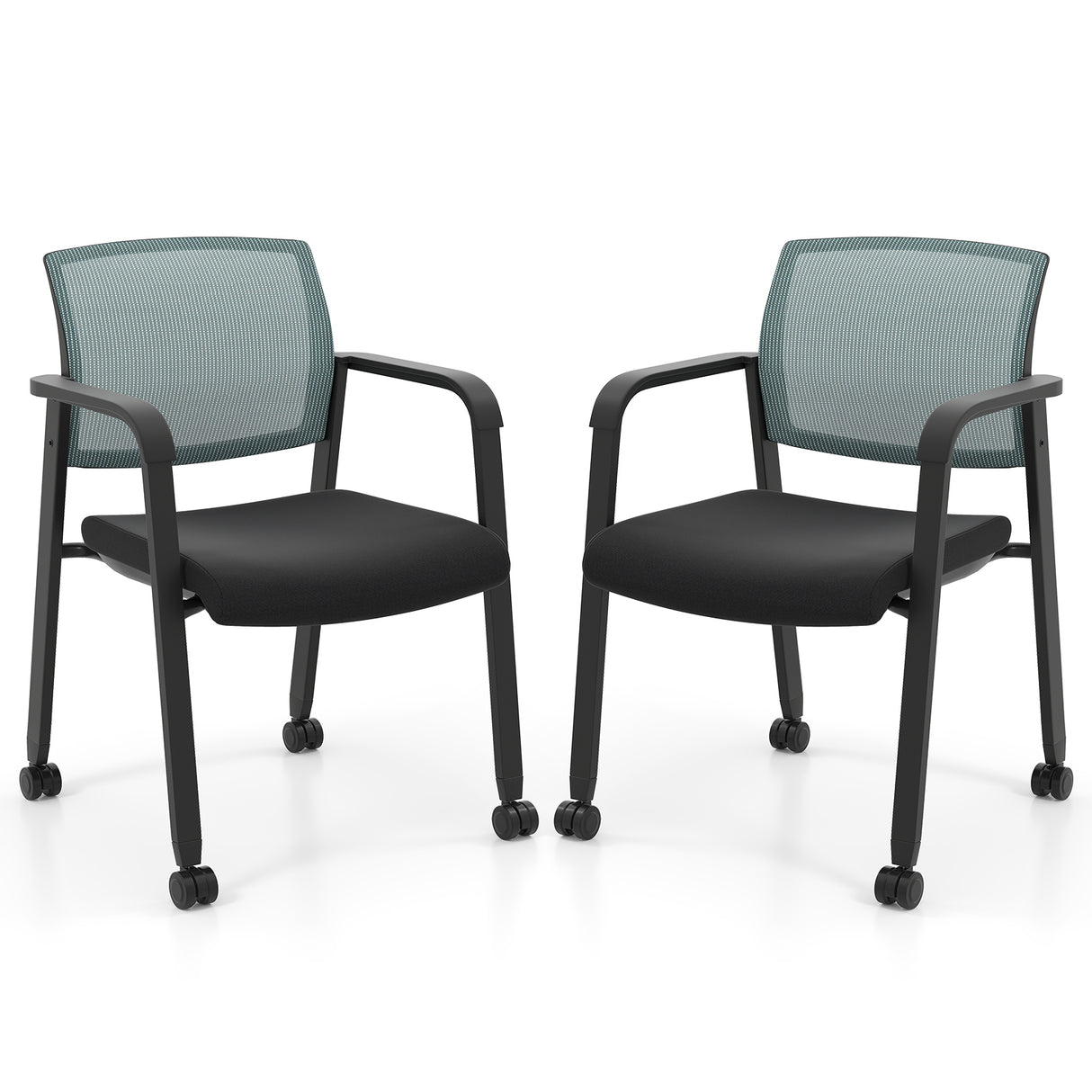 Set of 2 Stackable Rolling Office Chairs with Mesh Backrest-Gray