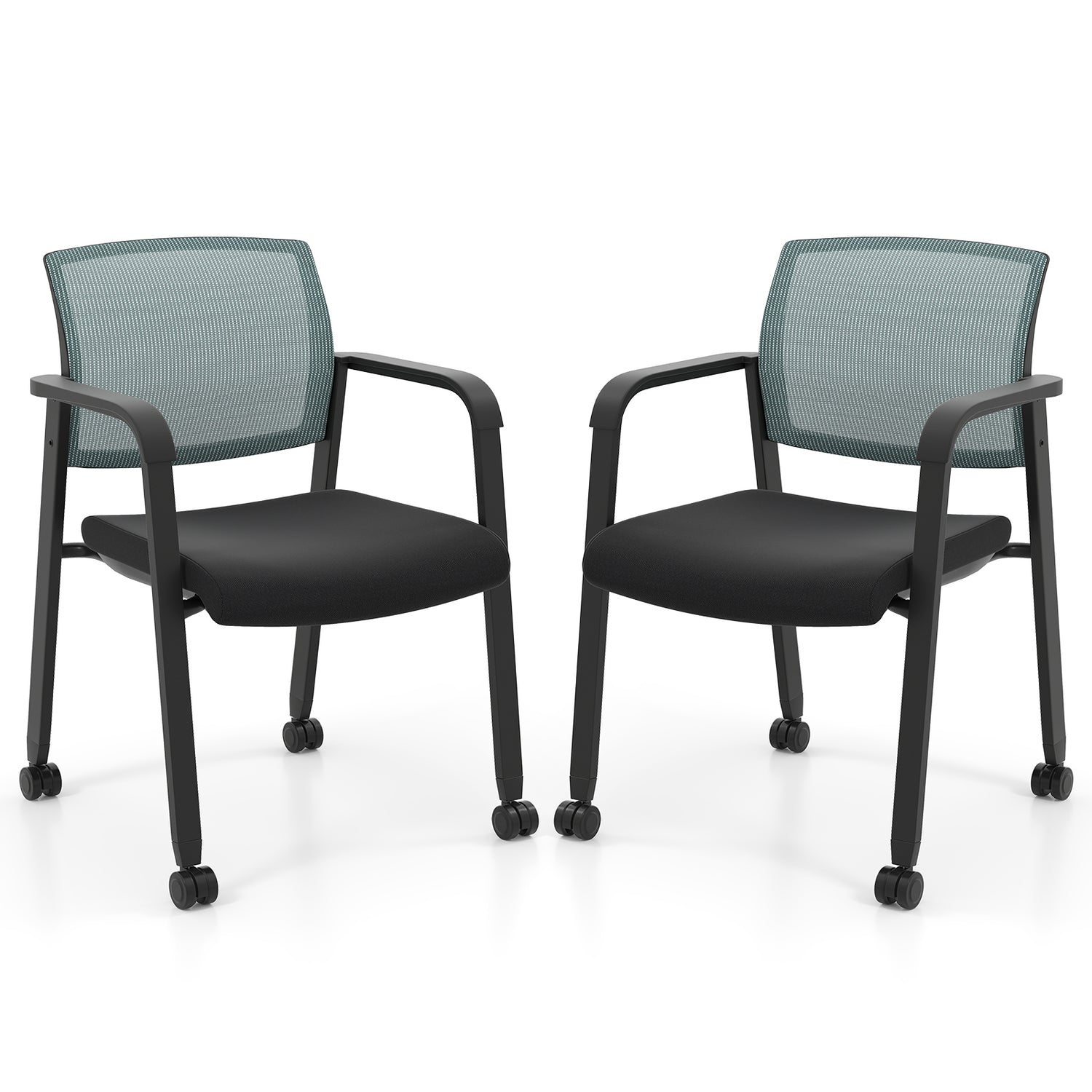 Set of 2 Stackable Rolling Office Chairs with Mesh Backrest-Gray