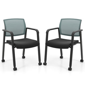 Set of 2 Stackable Rolling Office Chairs with Mesh Backrest-Gray