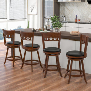 Set of 2 Swivel Bar Stools with Rubber Wood Frame-24.5 inches