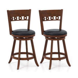 Set of 2 Swivel Bar Stools with Rubber Wood Frame-24.5 inches