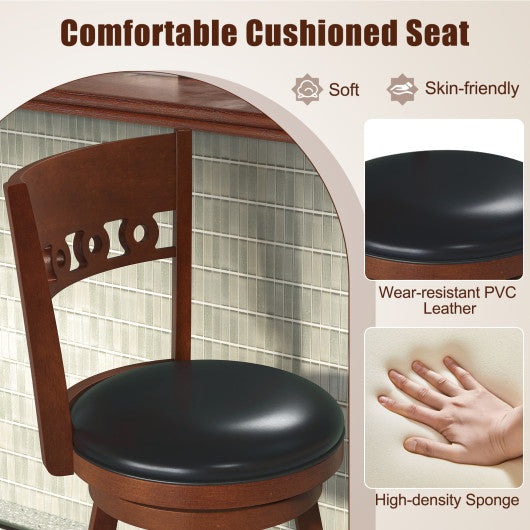 Set of 2 Swivel Bar Stools with Rubber Wood Frame-24.5 inches