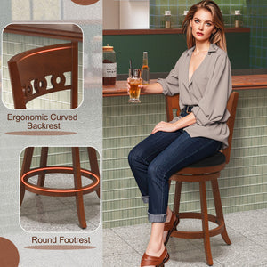 Set of 2 Swivel Bar Stools with Rubber Wood Frame-24.5 inches