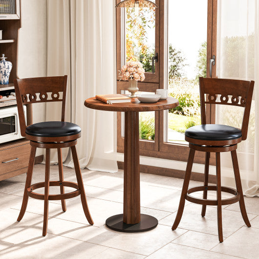 Set of 2 Swivel Bar Stools with Rubber Wood Frame-30.5 inches