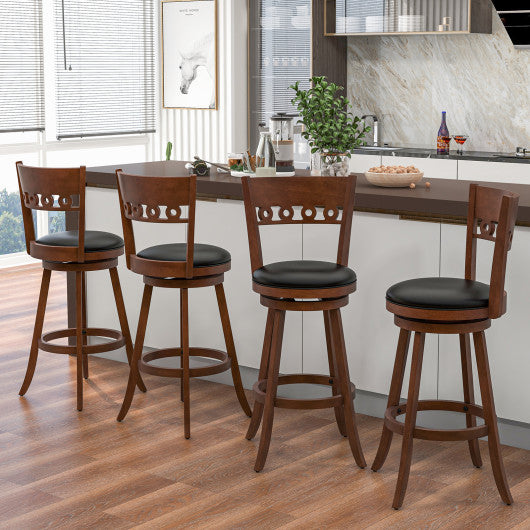 Set of 2 Swivel Bar Stools with Rubber Wood Frame-30.5 inches