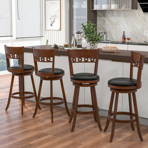 Set of 2 Swivel Bar Stools with Rubber Wood Frame-30.5 inches