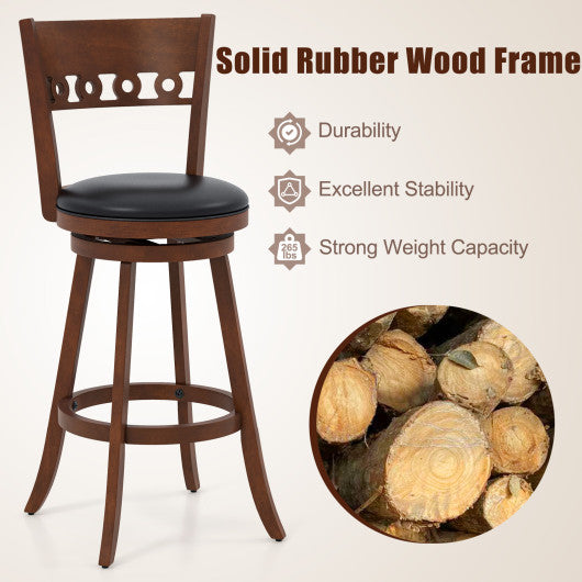 Set of 2 Swivel Bar Stools with Rubber Wood Frame-30.5 inches