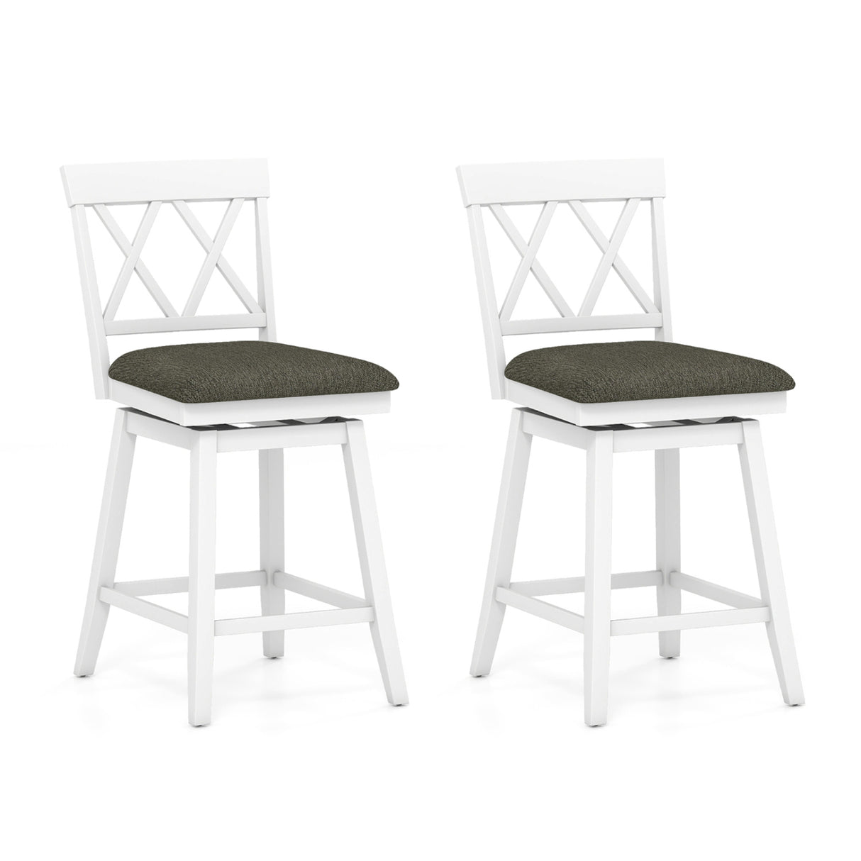 Set of 2 Swivel Bar Stools Counter Height Barstools with Backrest Upholstered Seat Cushion-24 inches
