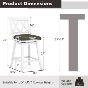 Set of 2 Swivel Bar Stools Counter Height Barstools with Backrest Upholstered Seat Cushion-24 inches