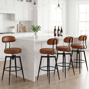 Set of 2 Swivel Barstools Faux Leather with Upholstered Seat and Back-Brown