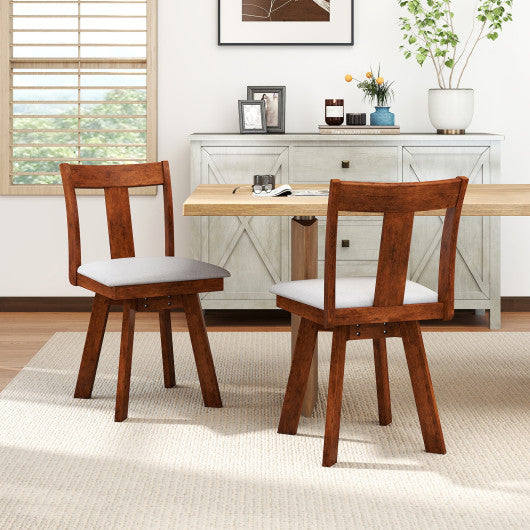 Set of 2 Swivel Dining Room Chairs with Rubber Wood Frame-Walnut