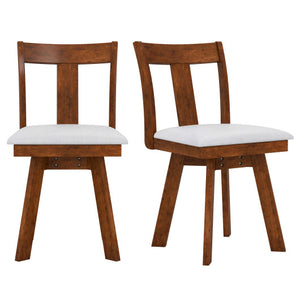 Set of 2 Swivel Dining Room Chairs with Rubber Wood Frame-Walnut